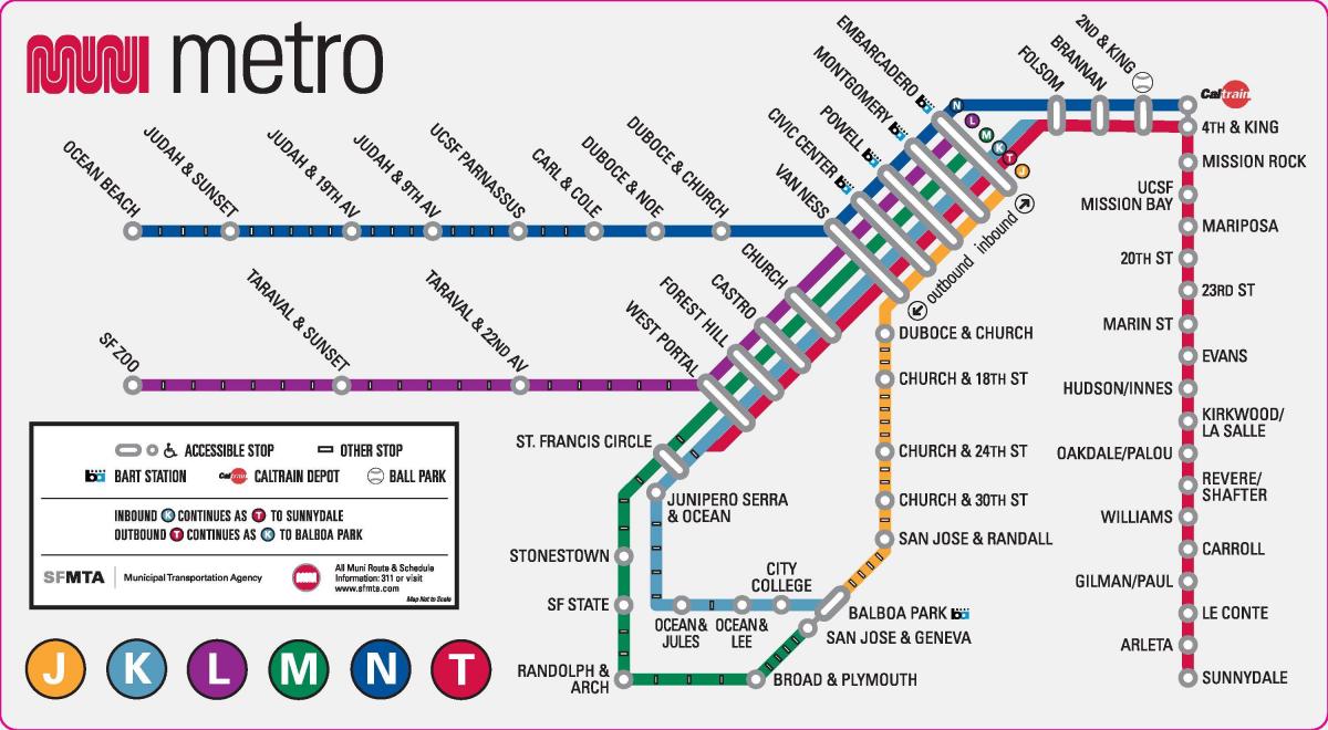 Mapa stacji metra w San Francisco
