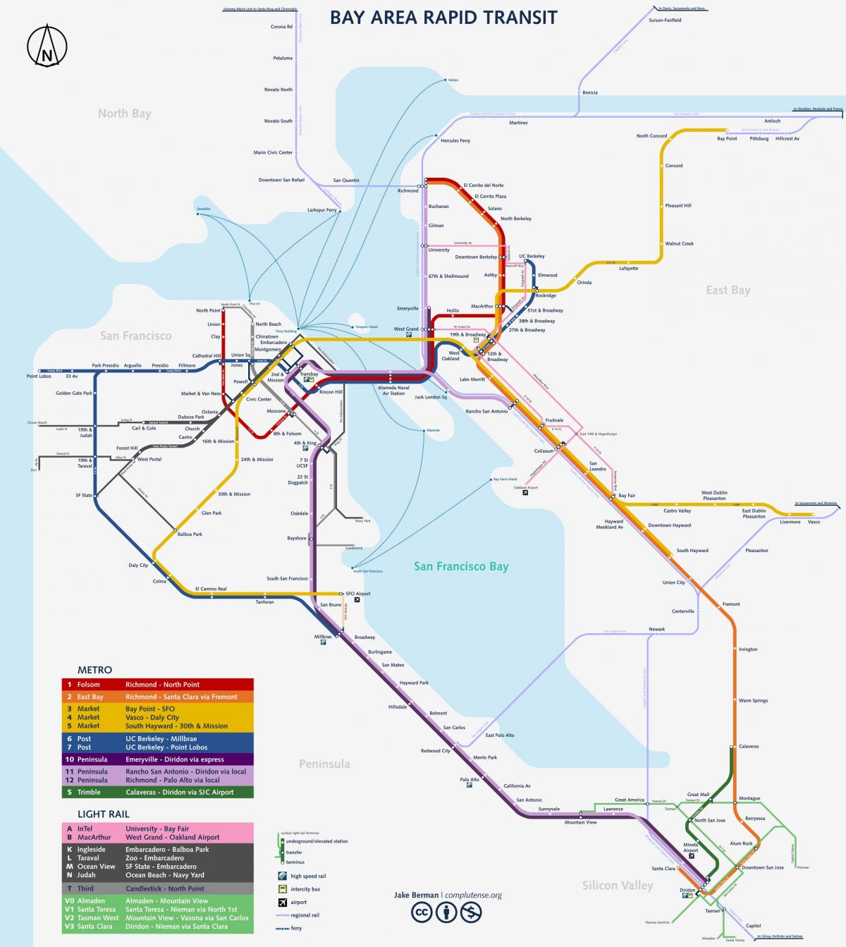 Mapa stacji kolejowych w San Francisco